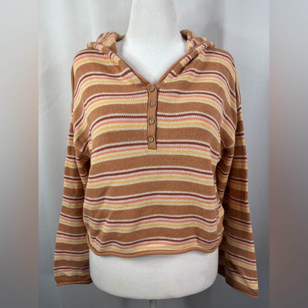ROXY Striped Cropped Side Swipe Poncho Cropped Hoodie-- NWT-L - Picture 2 of 13